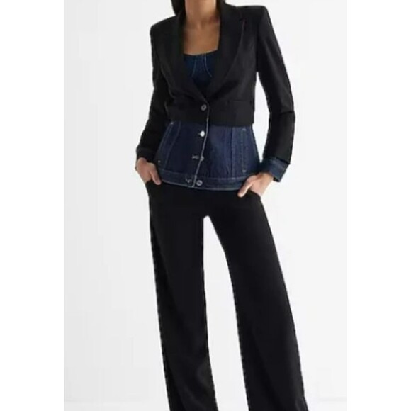 Express Women's Denim Pieced Cropped Blazer Size L, Black NWT - Picture 2 of 7